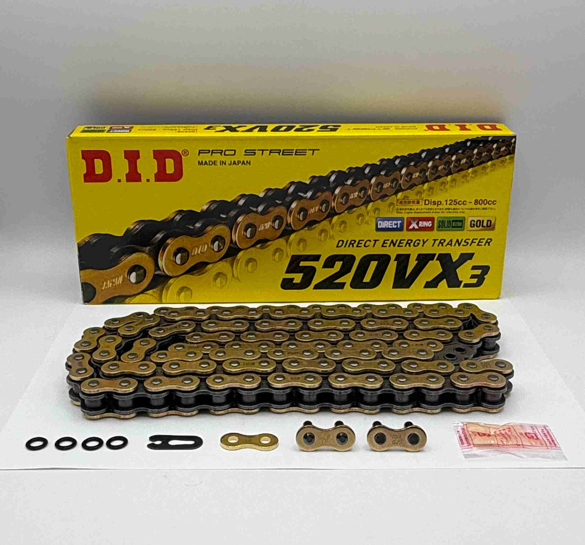 DID Chain Heavy Duty X-Ring Gold (G&B) VX3 520-112L (36.5KN) (DJ Dual Press Split Link & Rivet Link)